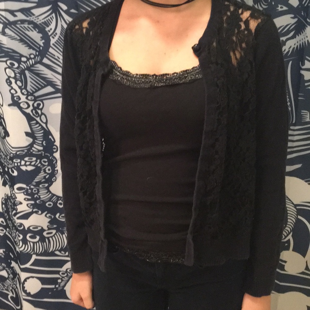 Black floral cardigan